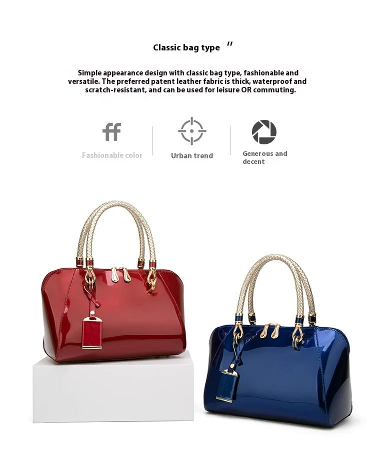 Luxury Designer Handbag Shiny Leather Boston Bag 2024 Fashion New Blue Red Black Beige Pink Bags for Women