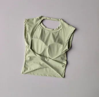 Sexy Short Backless Fixed Chest Pad Sports T-shirt Vest Women's Tight Fitting Quick Drying Slimming Yoga Suit Top Clothing