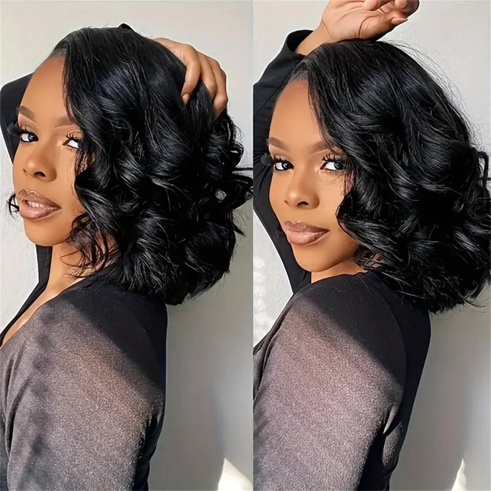 Body Wave Middle T Part Lace Front Bob Wig 13x4 Human Hair Wigs 180 Short Loose Body Wave T Part Lace Frontal Bob Wigs For Women