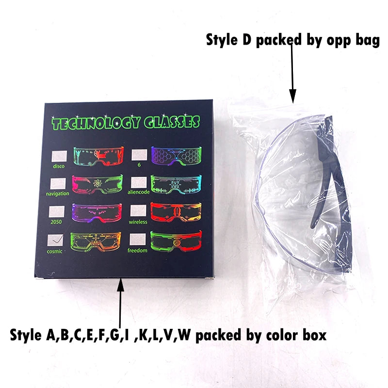 Acrylic LED Luminous Glasses Glow Party Glasses Neon Light Up Visor Eyeglasses DJ Bar Party Eyewear For Halloween Christmas