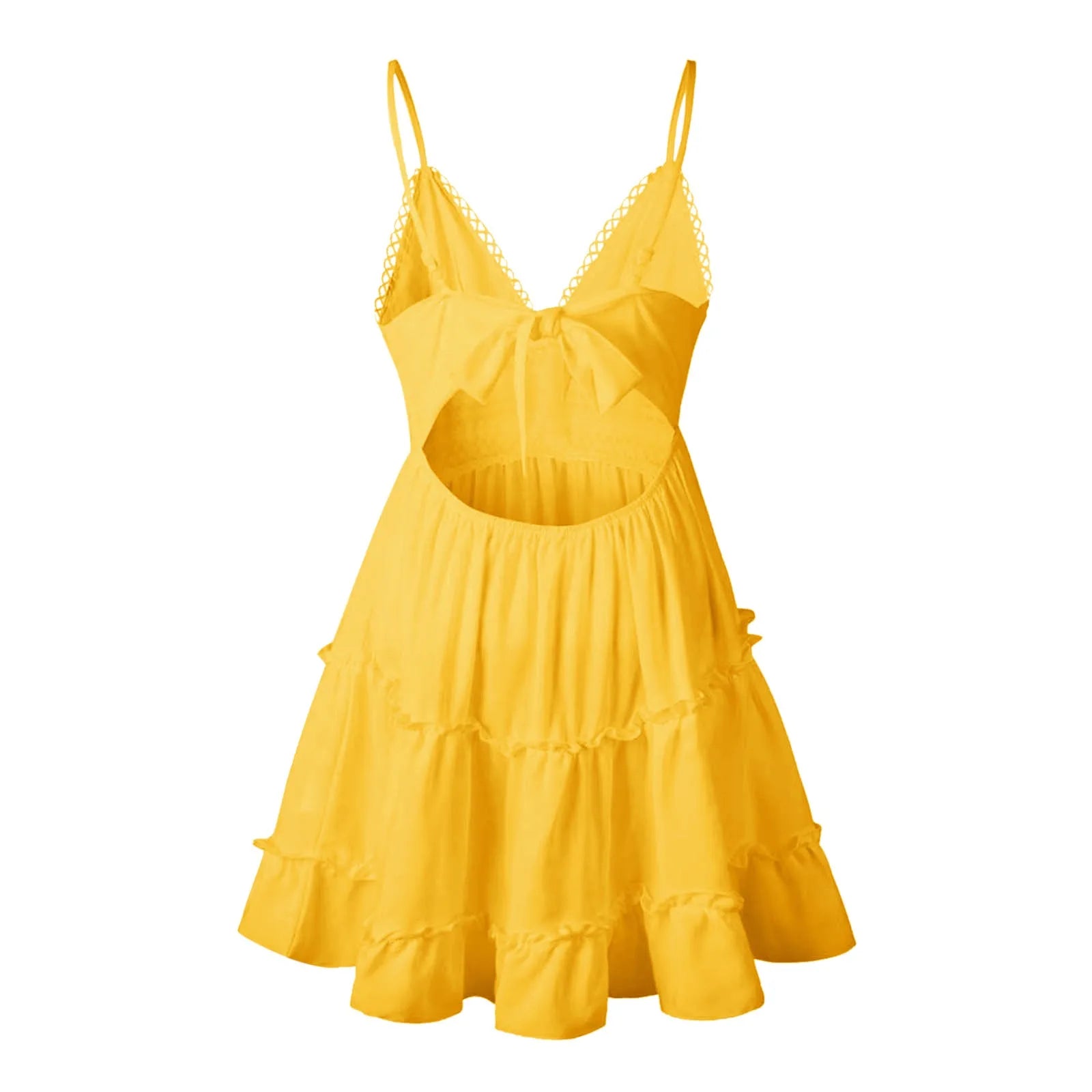 Women Summer Lace Short Dresses Casual V Neck Boho Ruffle Sleeveless A Line Beach Sun Dress Backless Sexy Dresses For Women