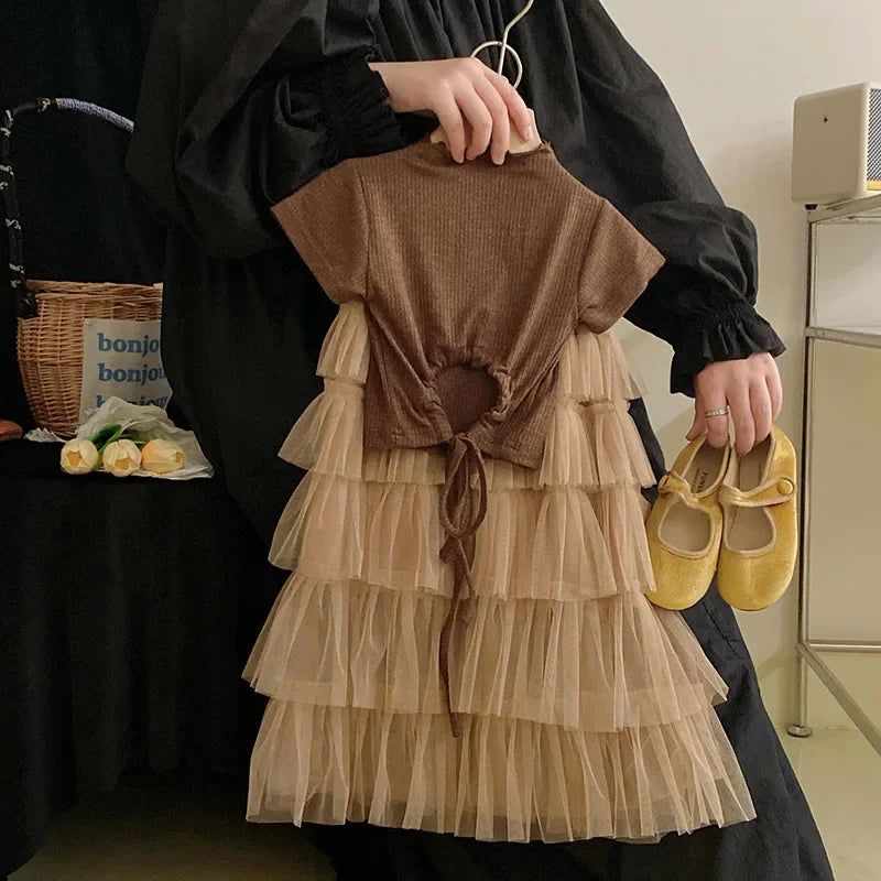 Children's Clothing Set Wear Summer New Girls' Fashion Top Sweet Cake Half Skirt Set Birthday Party Kids Boutique Clothes