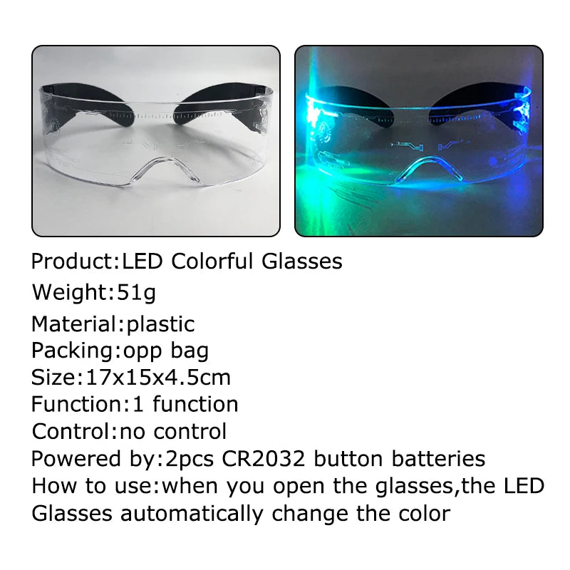 Acrylic LED Luminous Glasses Glow Party Glasses Neon Light Up Visor Eyeglasses DJ Bar Party Eyewear For Halloween Christmas
