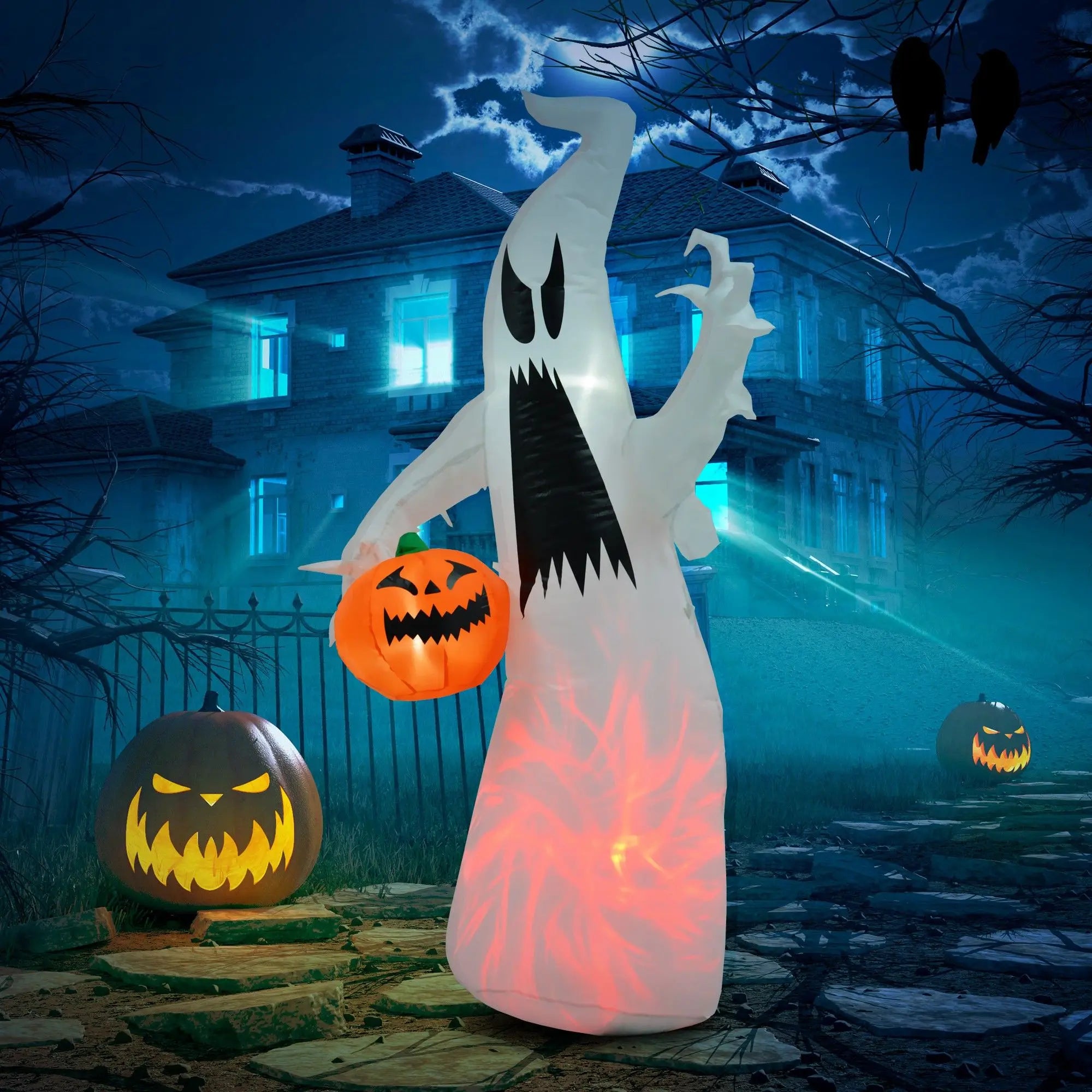 Halloween LED Ghost with Pumpkin 5.9' Inflatable Outdoor Decoration Waterproof Yard Decorations for Holiday Blow Yard Ornament