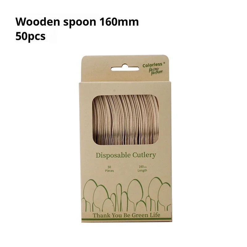Disposable Wooden Cutlery Set Eco-Friendly  Fork Knife Spoon Wedding Birthday Party Outdoor Picnic Kitchen Recyclable Flatware