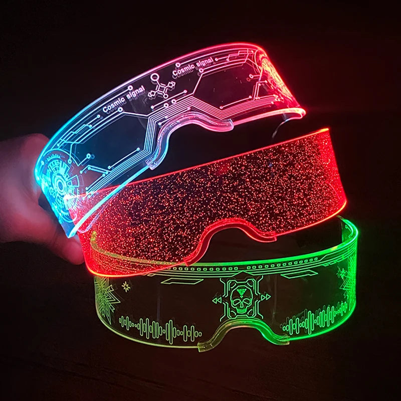 Acrylic LED Luminous Glasses Glow Party Glasses Neon Light Up Visor Eyeglasses DJ Bar Party Eyewear For Halloween Christmas
