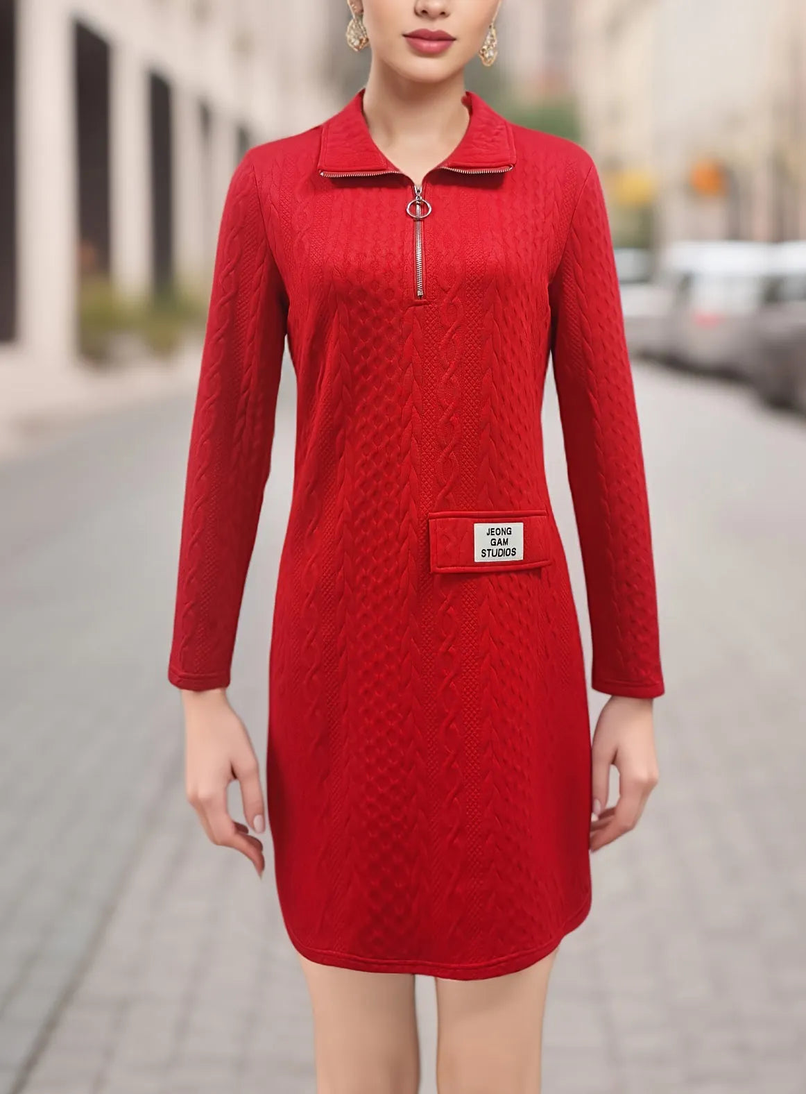 Ladies' red dress, casual dress, elegant dress 359