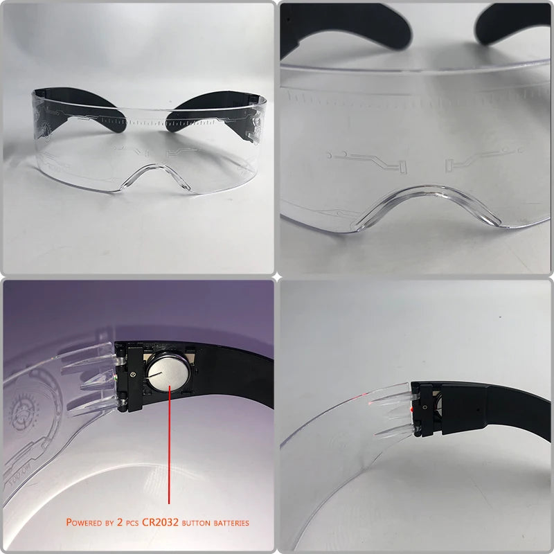 Acrylic LED Luminous Glasses Glow Party Glasses Neon Light Up Visor Eyeglasses DJ Bar Party Eyewear For Halloween Christmas