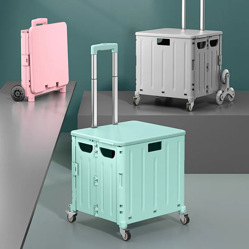 Eco-Friendly Foldable Cart - Lightweight Rolling Trolley with Telescopic Handle, for Groceries, Storage & Sustainable Shopping