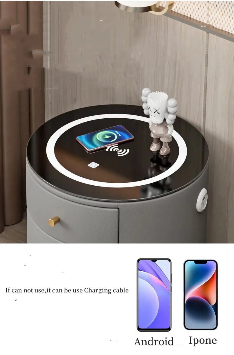 Round Modern Smart Bed Head Cabinet Wireless Charging Bluetooth Audio Multifunctional Beside Table