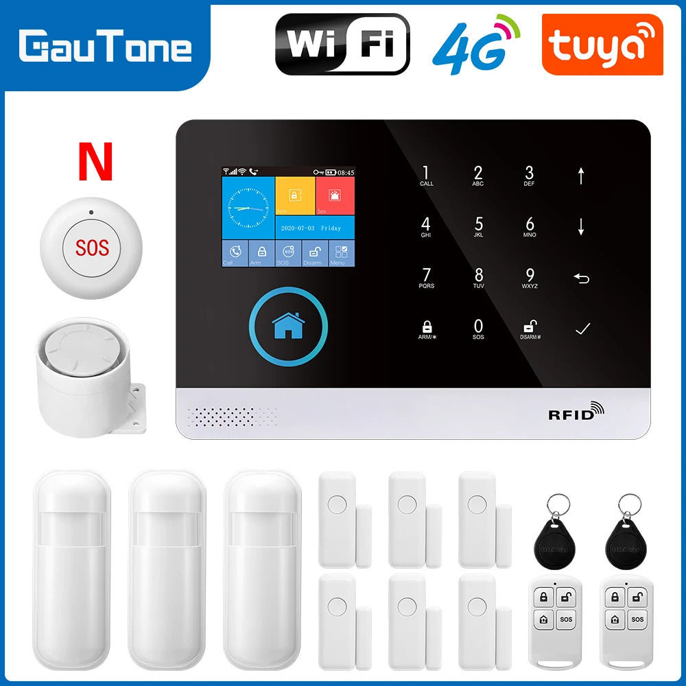 Smart Home Tuya GSM Alarm System 4G Wifi System for House Security Wireless with Door Sensor Smart Life APP Control for Alexa