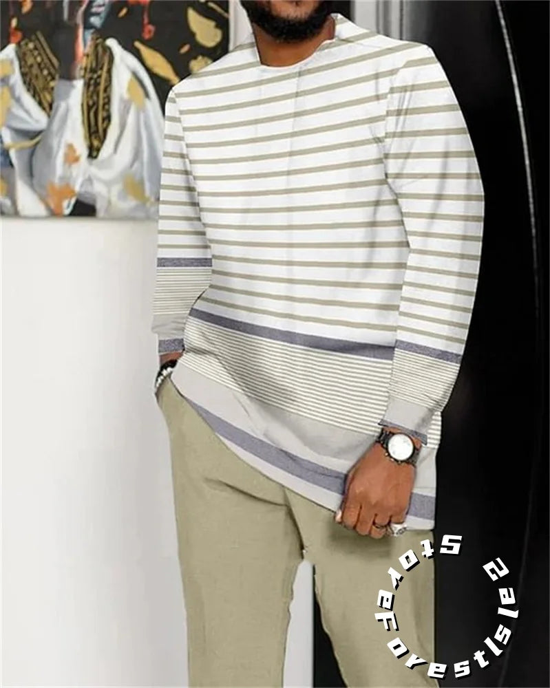 Fashion Clothing Set for Men Tracskuit Set Casual Walking Suit Ovrersize Streetwear Long Sleeve T-Shirt Trousers Outfit 2-piece