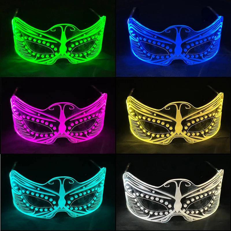 Acrylic LED Luminous Glasses Glow Party Glasses Neon Light Up Visor Eyeglasses DJ Bar Party Eyewear For Halloween Christmas