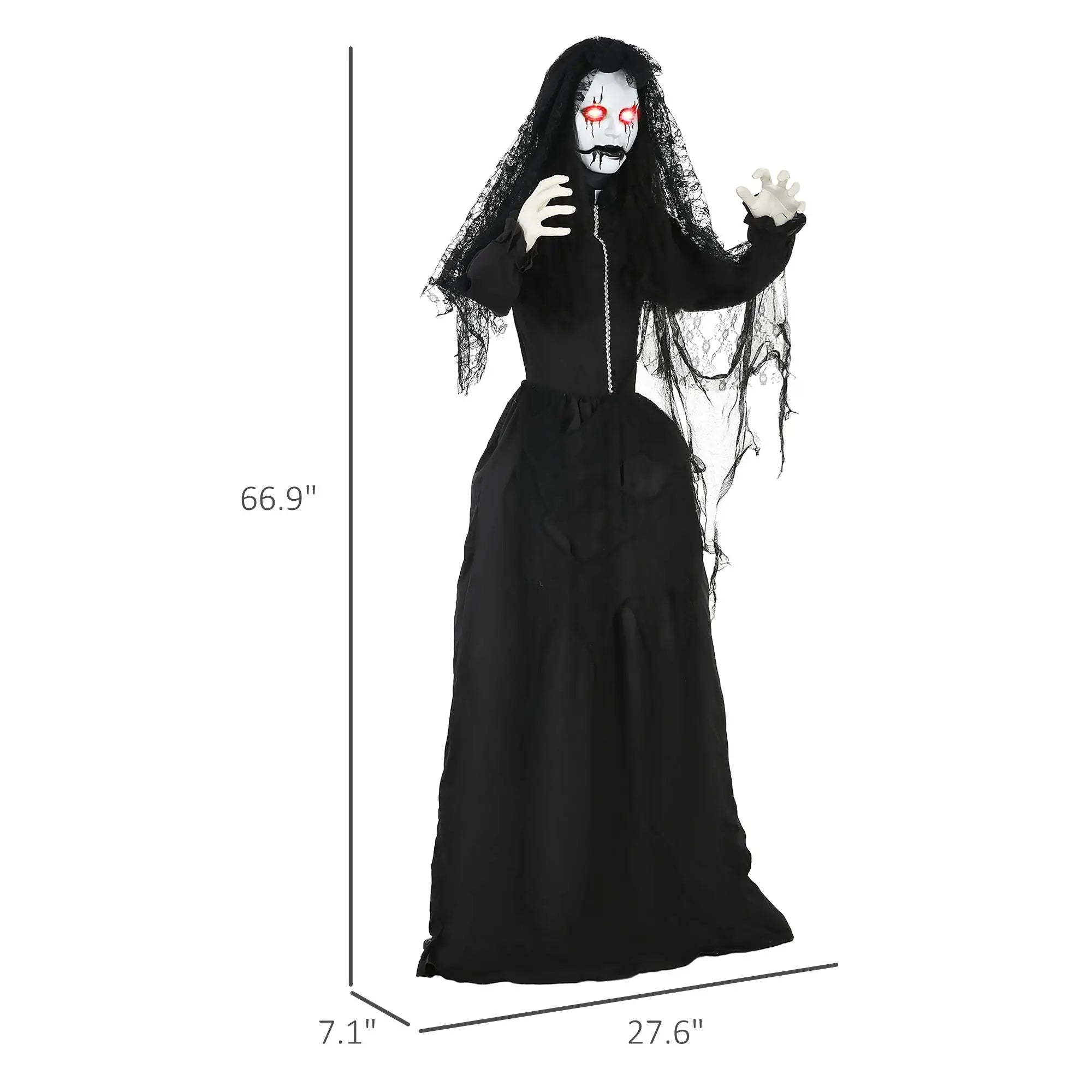 5.6' Life-Size Zombie Bride Animatronic Model Outdoor Halloween Decoration with Sound and Motion Activated Light-Up Eyes