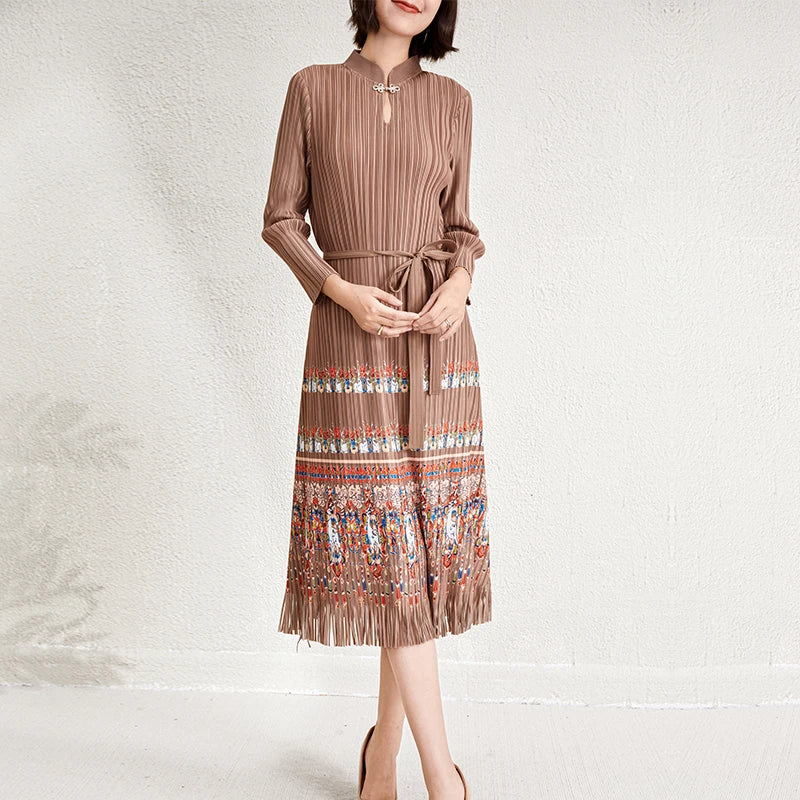 Ladies Dresses 2025 Elegant Casual Dresses Miyake Pleated Dresses