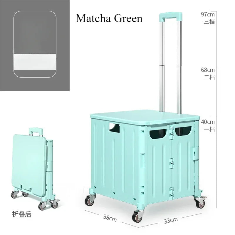 Eco-Friendly Foldable Cart - Lightweight Rolling Trolley with Telescopic Handle, for Groceries, Storage & Sustainable Shopping