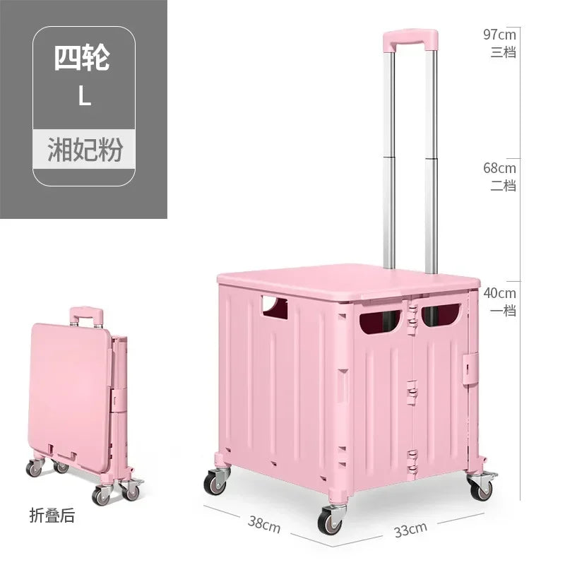 Eco-Friendly Foldable Cart - Lightweight Rolling Trolley with Telescopic Handle, for Groceries, Storage & Sustainable Shopping