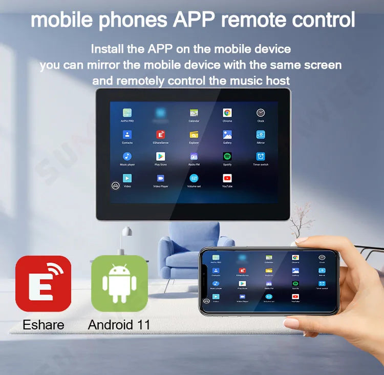 Smart home audio system 7 inch touch screen in wall amplifier WIFI Bluetooths sound music player ALEXA control panel Stereo Amp