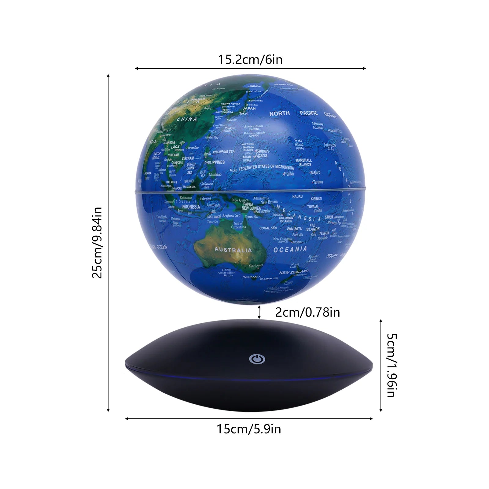 6 Inch Suspended Luminous Rotation Office Decoration Magnetic Levitation Globe Automatic Rotation of 360 Degrees Novelty Gift