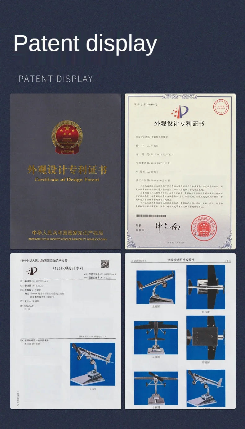 Eco Friendly Solar Aircraft Model Decoration Charming Plane Ornament for Car Enthusiasts and Home Accents