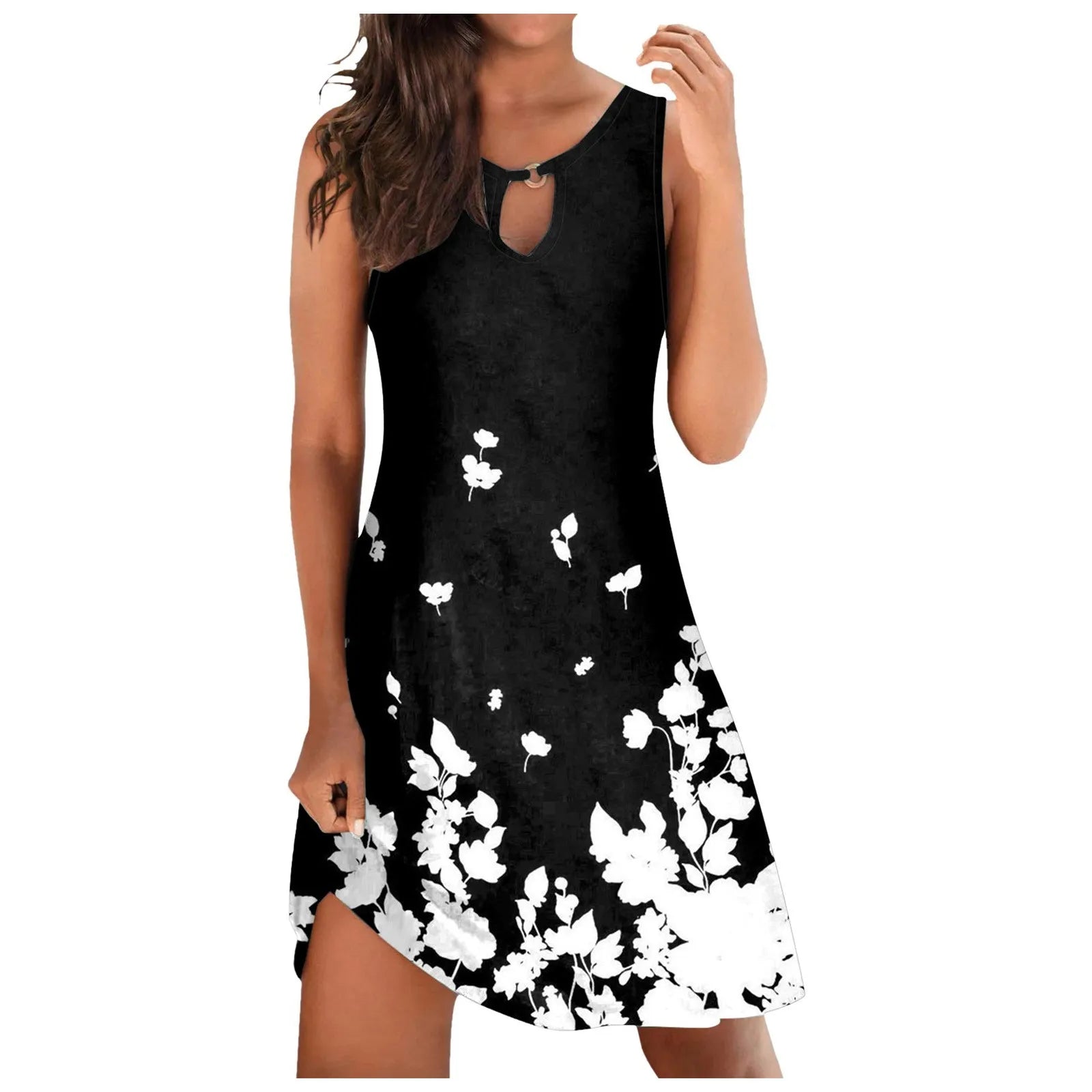 Women Beach Dress Fashion Stripe Sleeveless Backless Camisole Beach Mini Mask printing Artistic Elegant Dress Casual Women