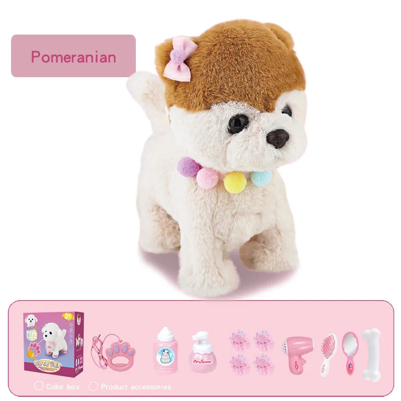 Plush Puppy Electronic Interactive Toy for Kid Shake Tail Pretend Dress Up Stuffed Dog Walking Barking Toy Dog with Leash