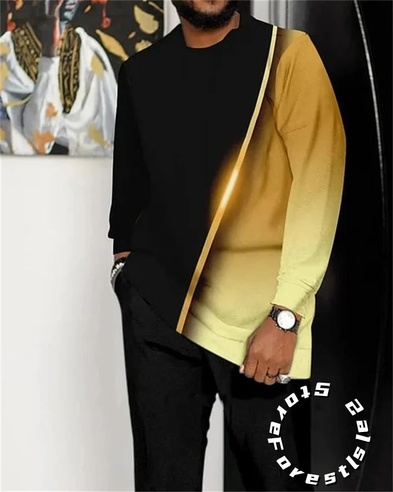 Fashion Clothing Set for Men Tracskuit Set Casual Walking Suit Ovrersize Streetwear Long Sleeve T-Shirt Trousers Outfit 2-piece