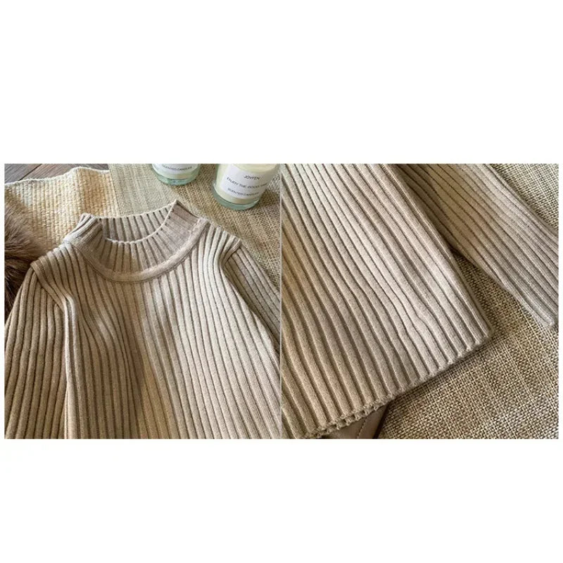 Children's Clothing Sets Fashion Furry Coat + Knitted Top + Pleated Leather Skirt 3pcs Sets Kids Clothes Girls Baby Girl Clothes