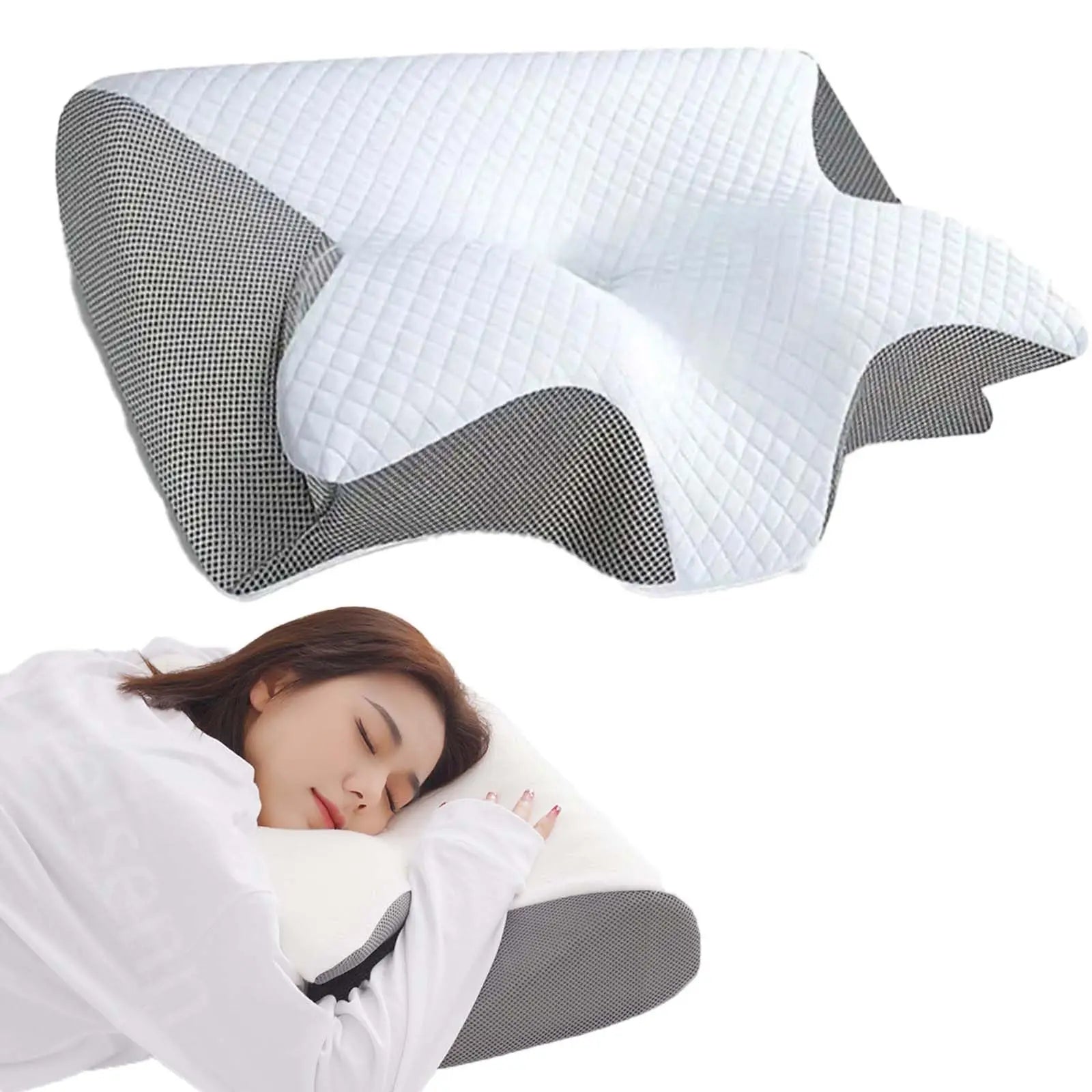 Releep Cervical Neck Pillow Neck Pain Relief Adjustable Contour Pillow for Sleeping Ergonomic Memory Foam Pillow Side Sleeper