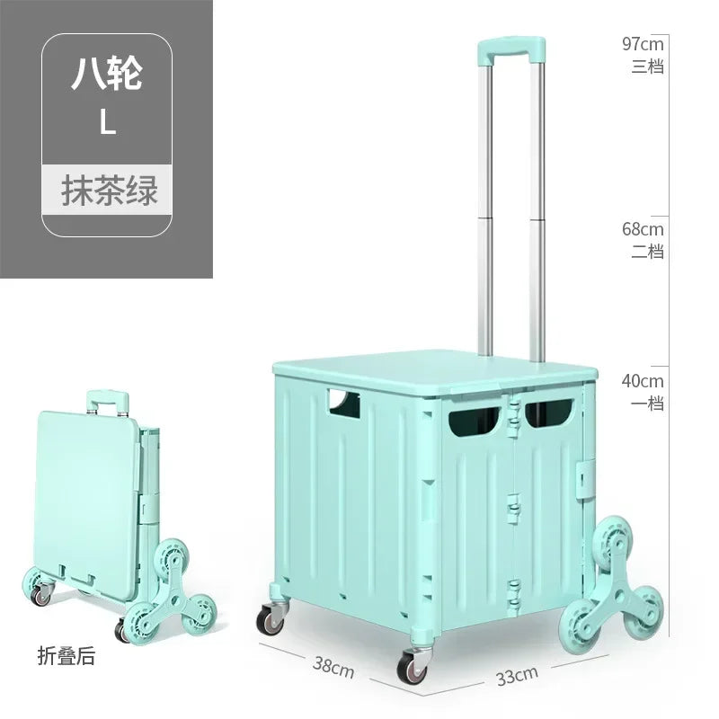 Eco-Friendly Foldable Cart - Lightweight Rolling Trolley with Telescopic Handle, for Groceries, Storage & Sustainable Shopping