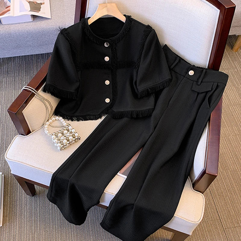 Women's clothing 2025 summer new style small suit tassel jacket and fashionable casual pants two-piece set for women