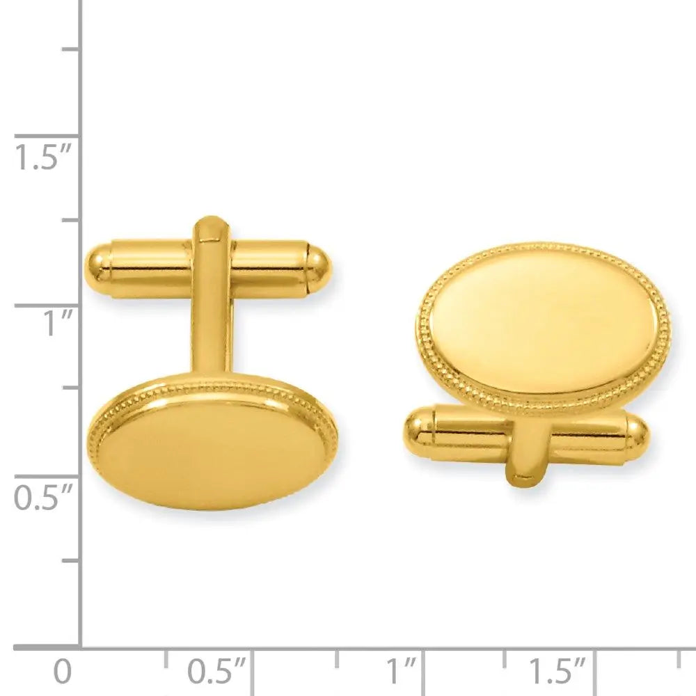 For Kelly Waters Gold-Plated Polished Beaded Oval Engravable Cuff Links Fine Mens Dress Accessories