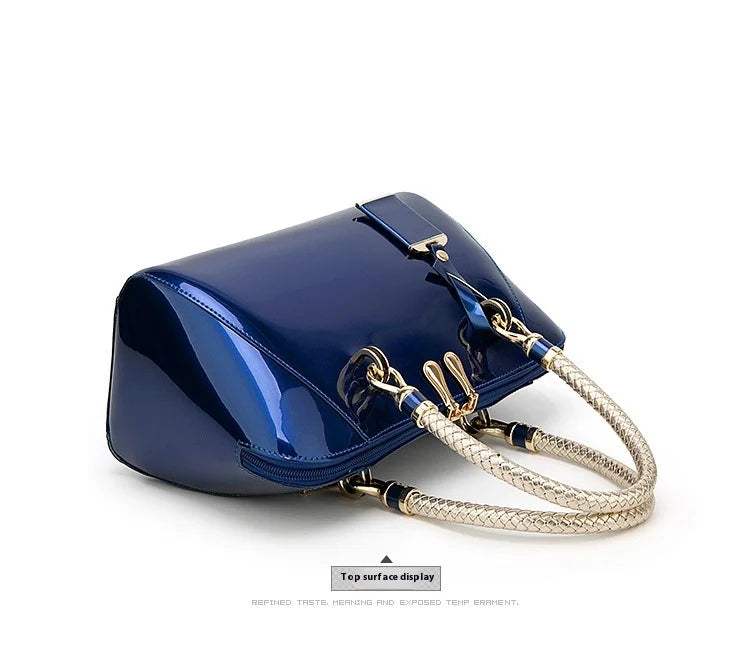 Luxury Designer Handbag Shiny Leather Boston Bag 2024 Fashion New Blue Red Black Beige Pink Bags for Women