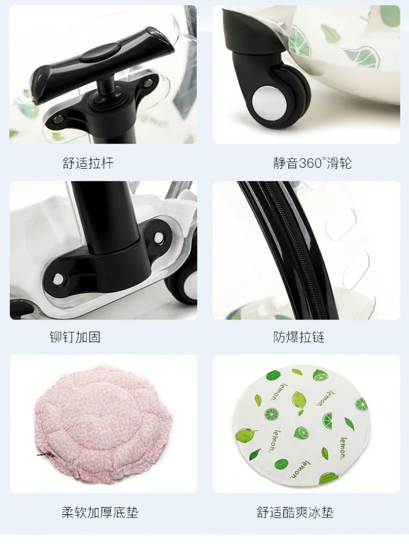 Pet Transparent Trolley Case Cat Dog Travel Convenient Portable Large Capacity Cart Ventilate Pet Carriers Supplies Accessories