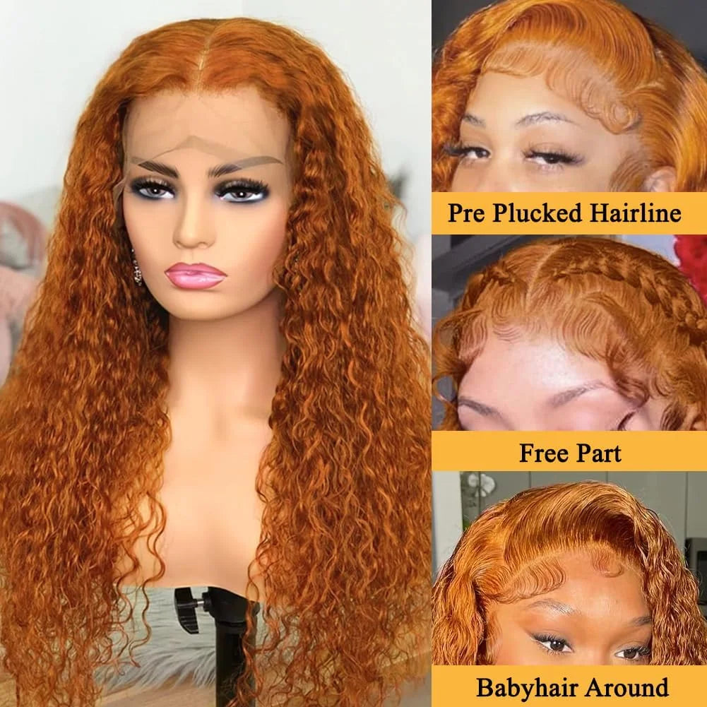 Ginger Deep Wave Wig Human Hair 13x4 Ginger Orange Lace Front Wigs Human Hair Pre Plucked with Baby Hair Curly Wig Human Hair
