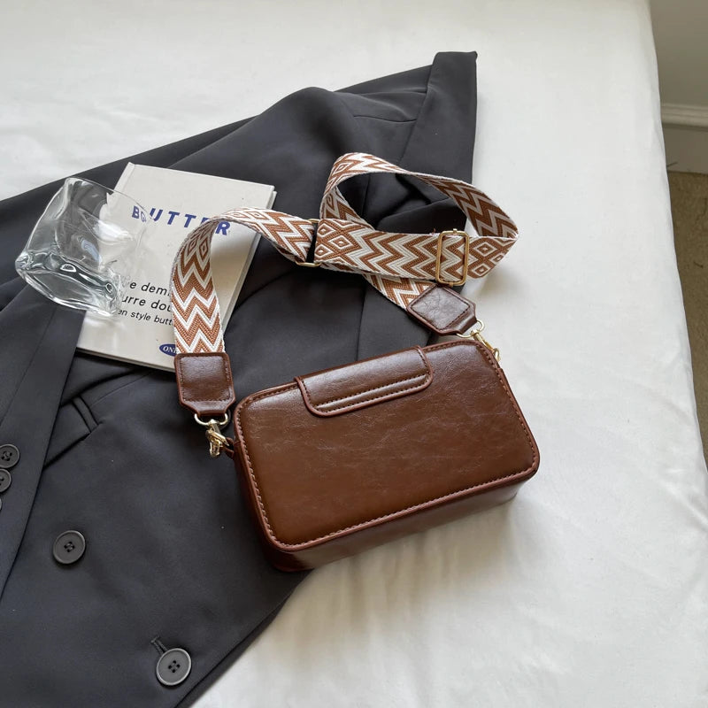 Luxury Rivet Pu Leather Crossbody Bag For Women 2024 New Wide Strap Shoulder Handbag And Purse Black Zipper Messenger Bags