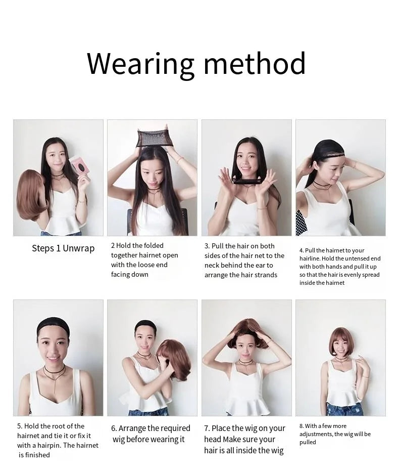 Wig female brown highlights medium long curly synthetic high temperature silk mechanism full head set wig