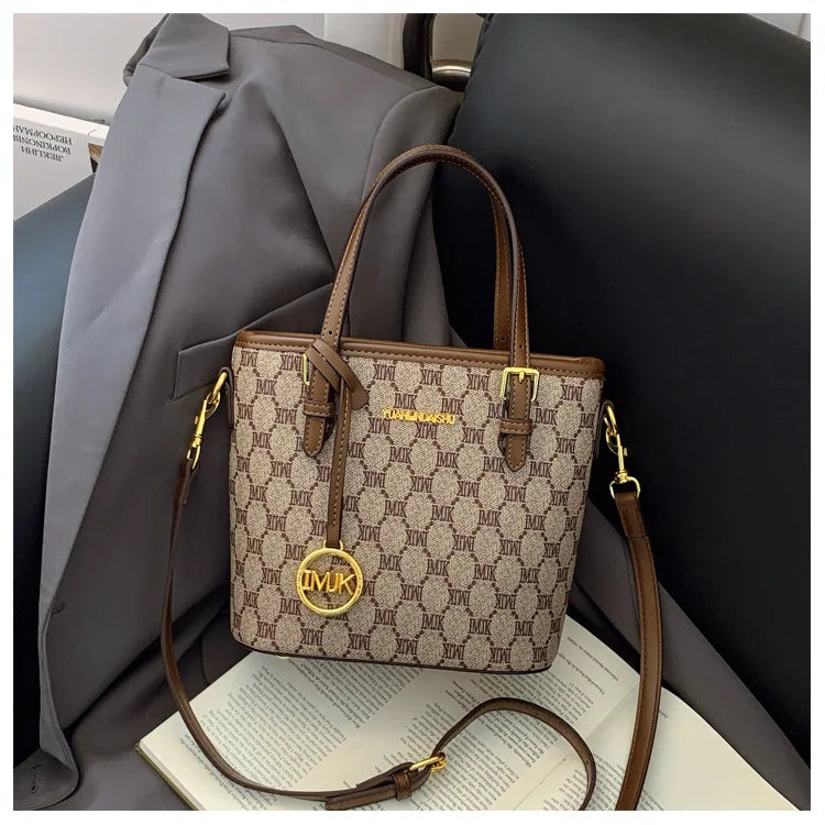 Luxury 2025 Vintage Print Bucket Bag - Premium Shoulder & Crossbody Purse with Detachable Strap, Fashion Designer Handbag