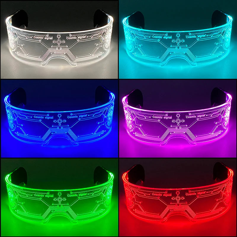 Acrylic LED Luminous Glasses Glow Party Glasses Neon Light Up Visor Eyeglasses DJ Bar Party Eyewear For Halloween Christmas