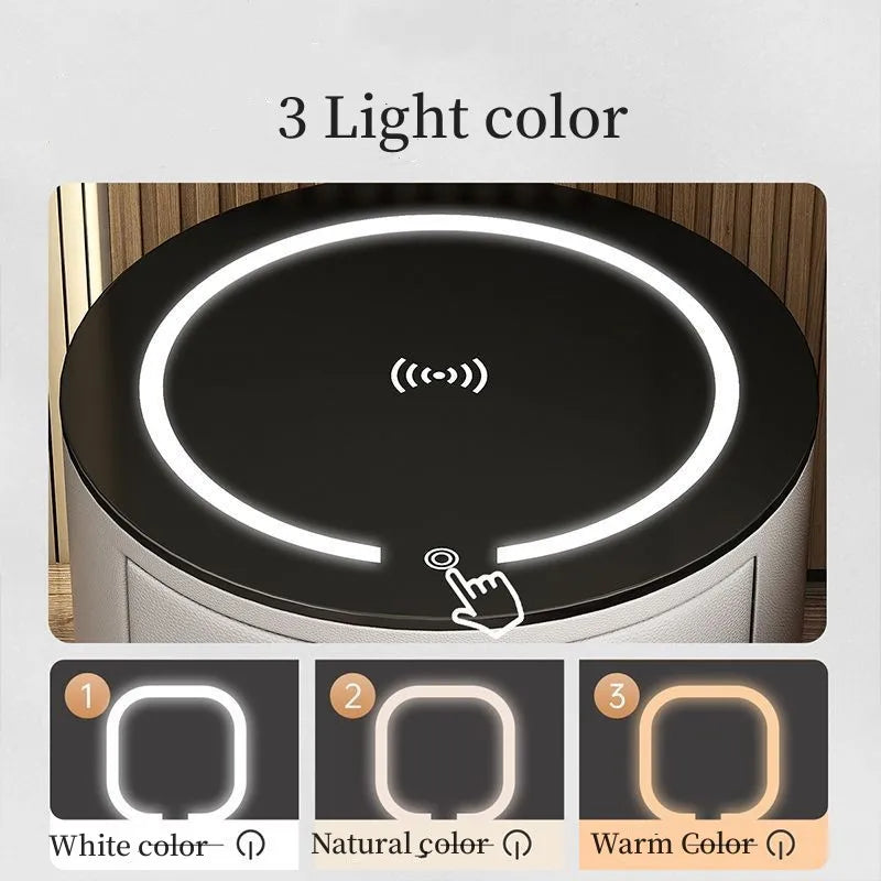 Round Modern Smart Bed Head Cabinet Wireless Charging Bluetooth Audio Multifunctional Beside Table