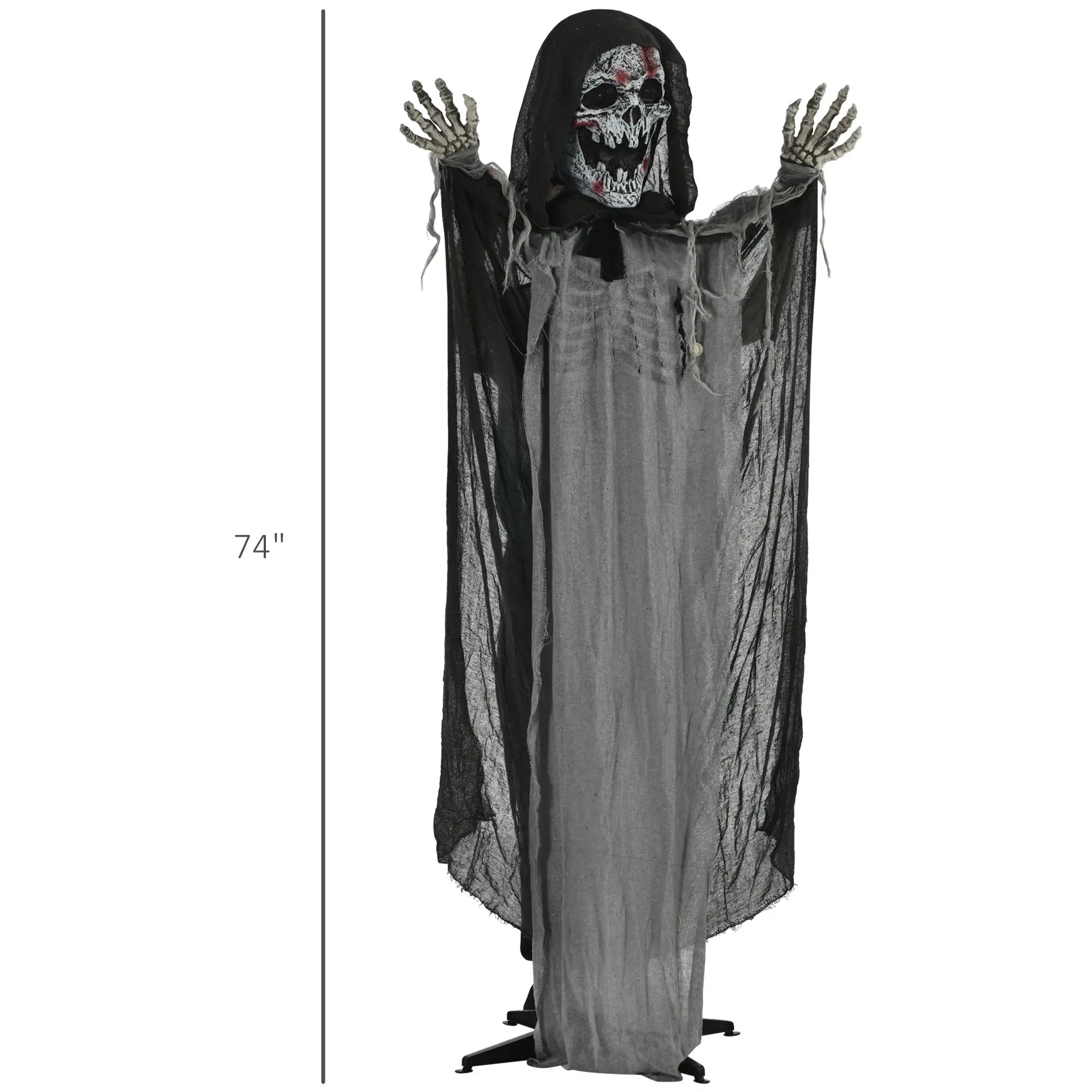Creepy Halloween Skeleton Witch Animated Prop with Light-Up Eyes and Chest Howling Chain Sound for Spooky Decorations