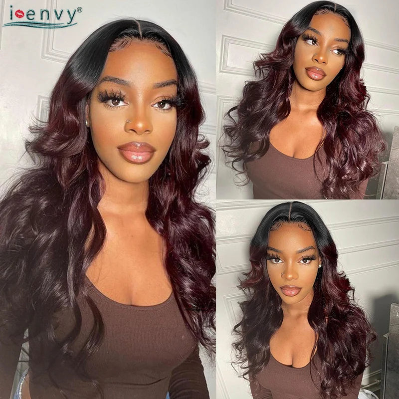 Burgundy Wear And Go Glueless Wigs Human Hair Body Wave Wigs For Women 4X4 Lace Closure Wig Ready To Wear Curly Human Hair Wigs