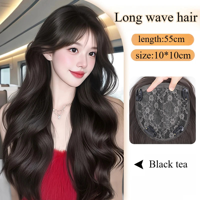 Wig for Women Black Long Straight Top Wig Pieces Hair Growth Volume No Need To Wear Wig Cap Hair Replacement False Bangs