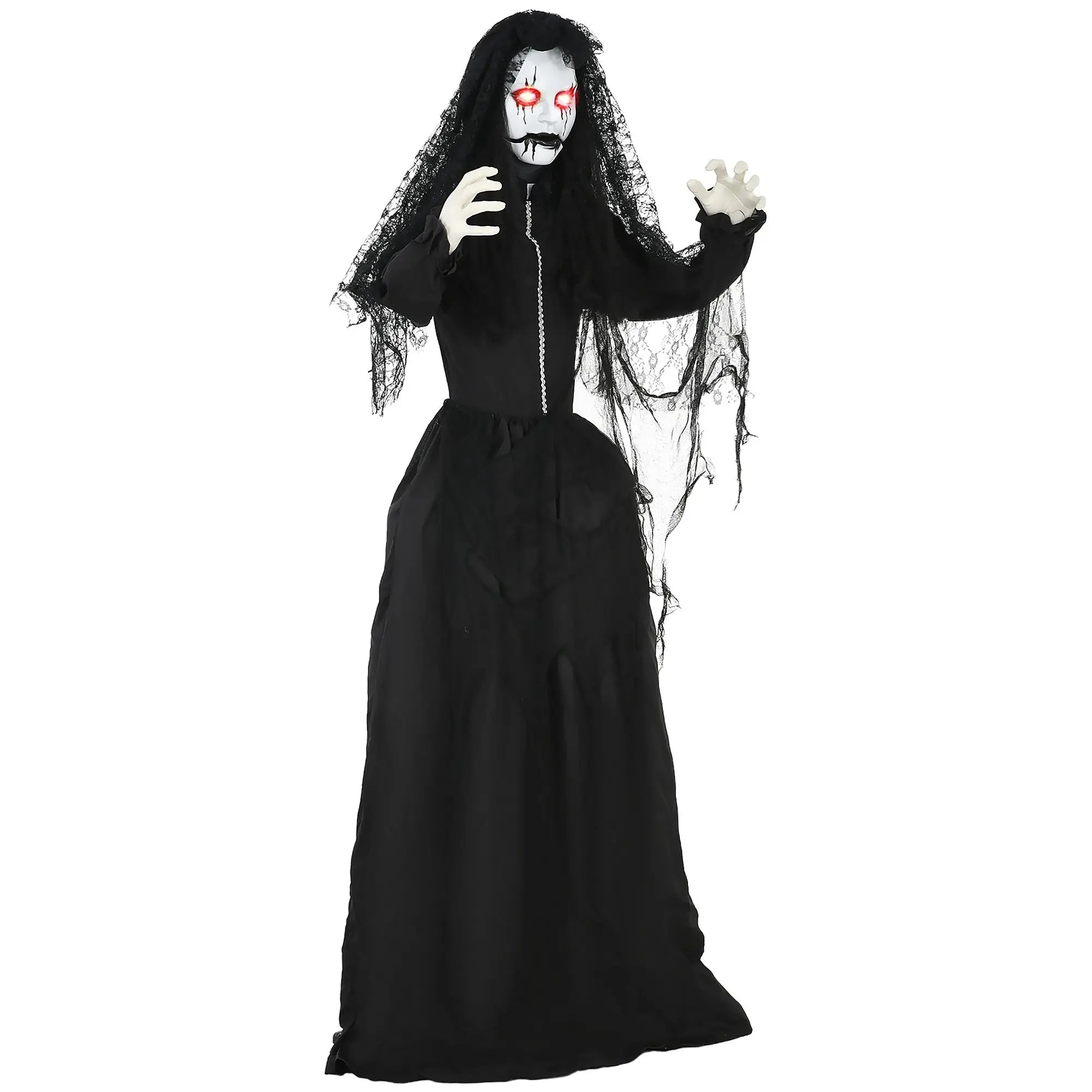5.6' Life-Size Zombie Bride Animatronic Model Outdoor Halloween Decoration with Sound and Motion Activated Light-Up Eyes