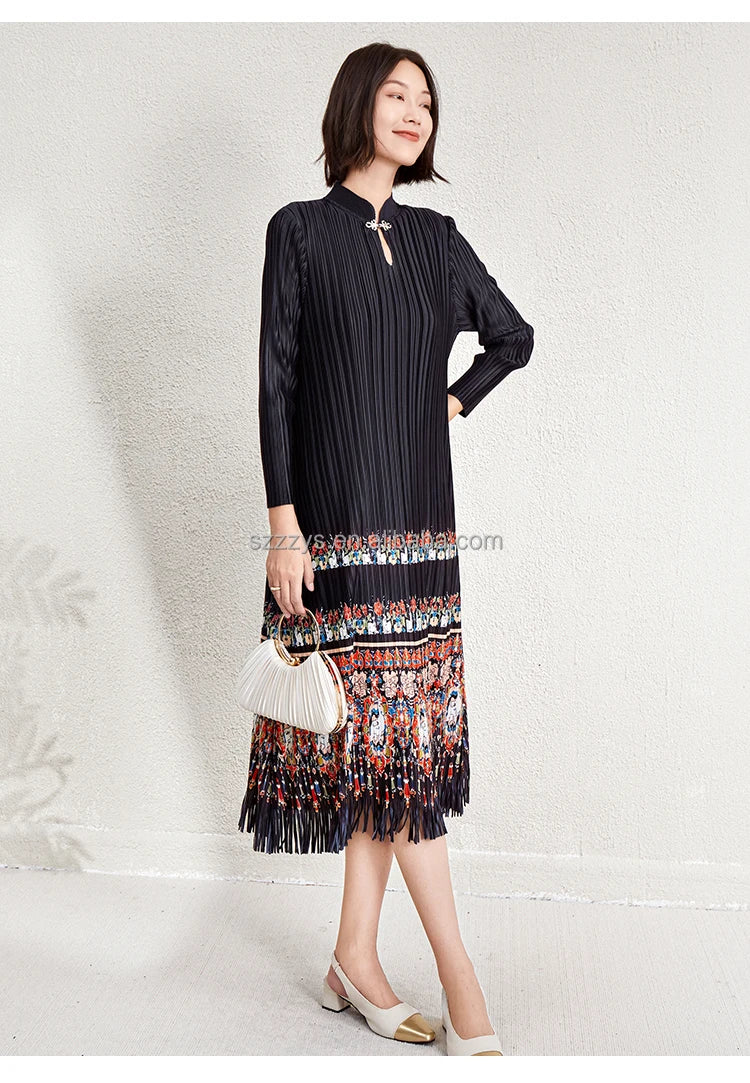 Ladies Dresses 2025 Elegant Casual Dresses Miyake Pleated Dresses