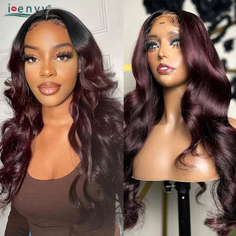 Burgundy Wear And Go Glueless Wigs Human Hair Body Wave Wigs For Women 4X4 Lace Closure Wig Ready To Wear Curly Human Hair Wigs
