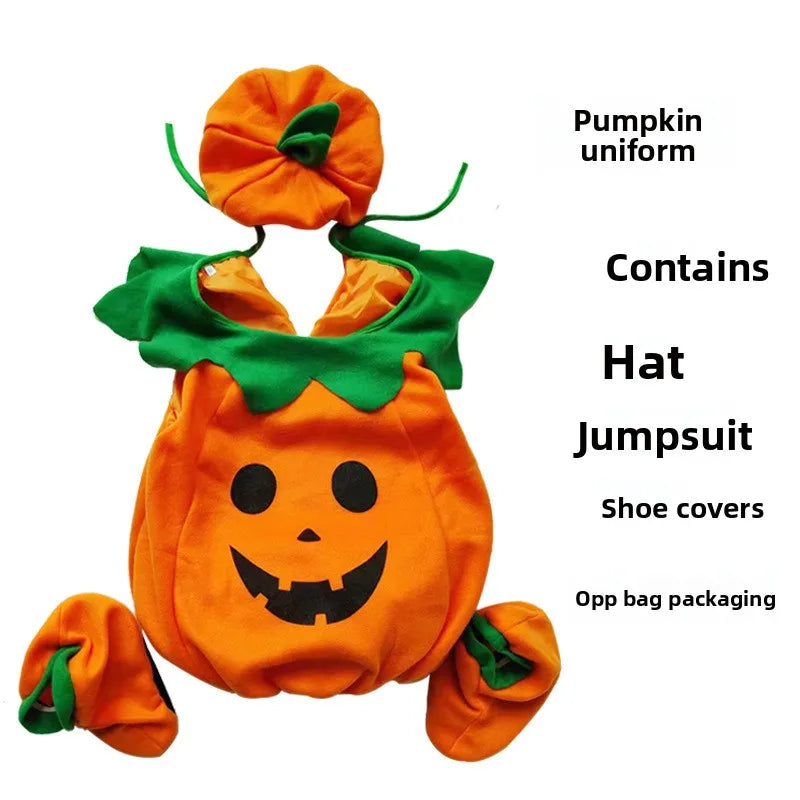 Halloween Costume for Kids Cute Pumpkin Jumpsuit with Hat and Shoe Cover Cotton Filled  Cosplay Performance Wear for Children's
