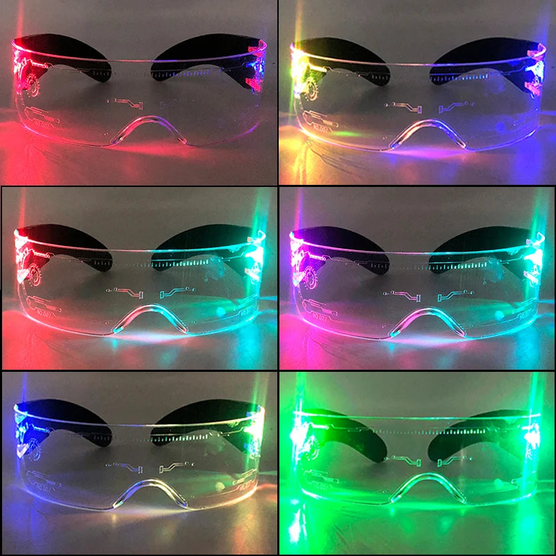 Acrylic LED Luminous Glasses Glow Party Glasses Neon Light Up Visor Eyeglasses DJ Bar Party Eyewear For Halloween Christmas