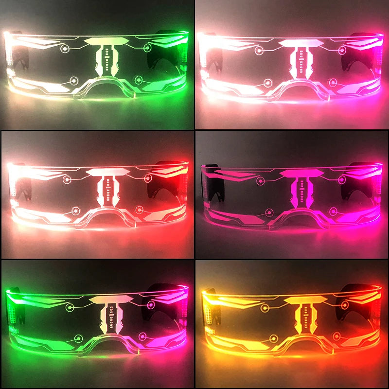 Acrylic LED Luminous Glasses Glow Party Glasses Neon Light Up Visor Eyeglasses DJ Bar Party Eyewear For Halloween Christmas