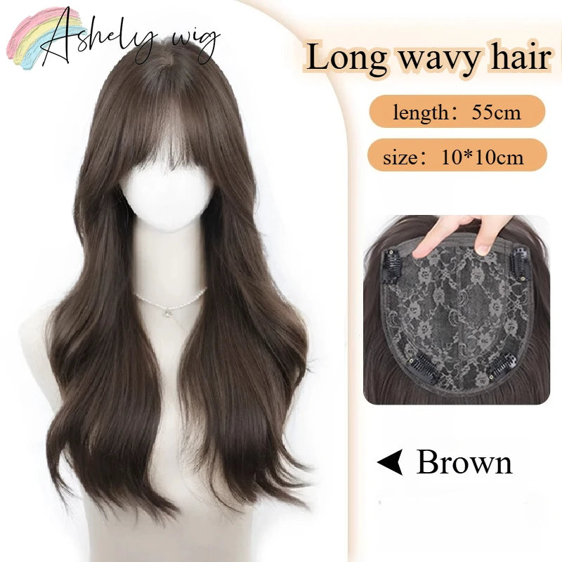 Wig for Women Black Long Straight Top Wig Pieces Hair Growth Volume No Need To Wear Wig Cap Hair Replacement False Bangs